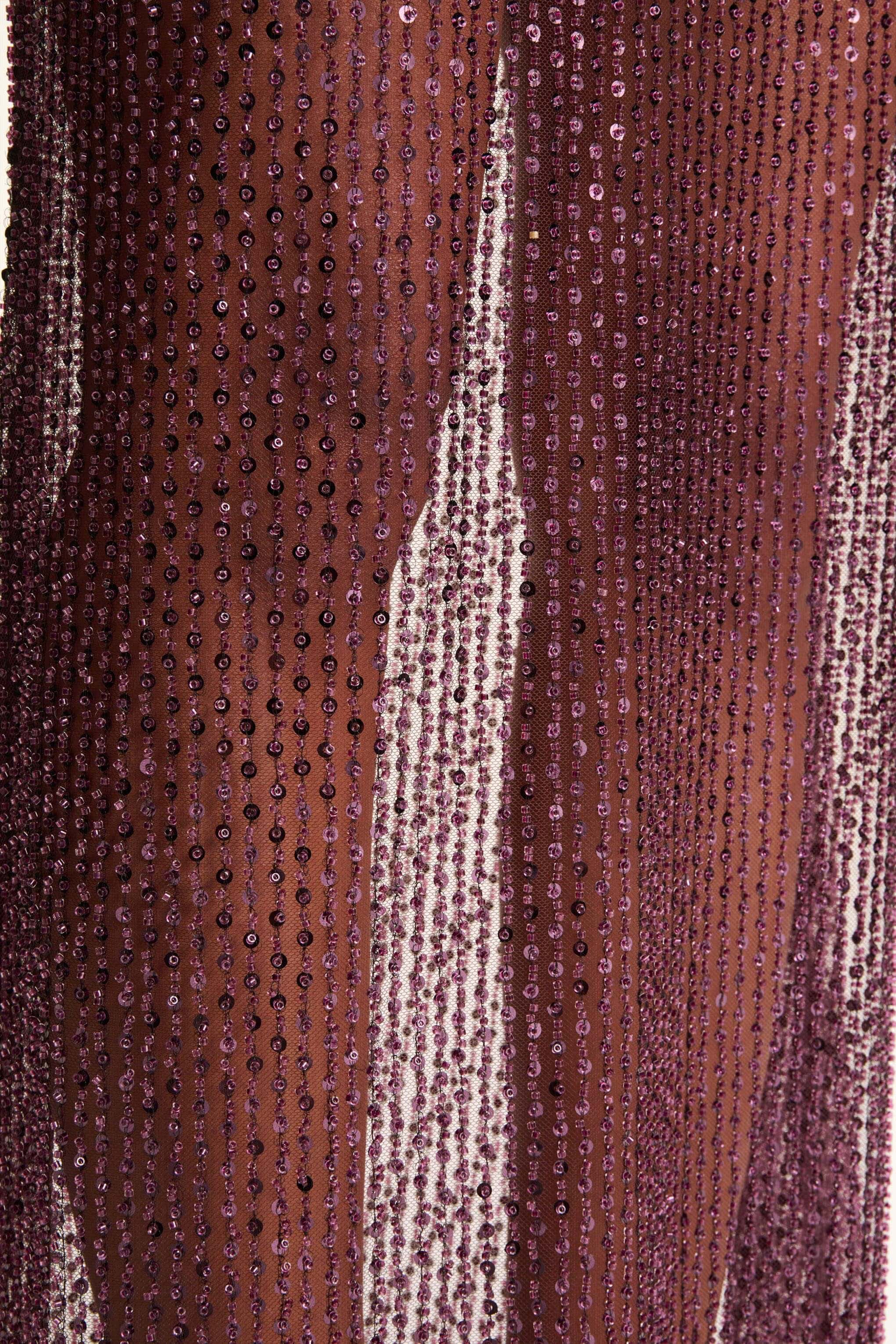 Luciana | Purple Sequin Embellished Bandeau Maxi Dress