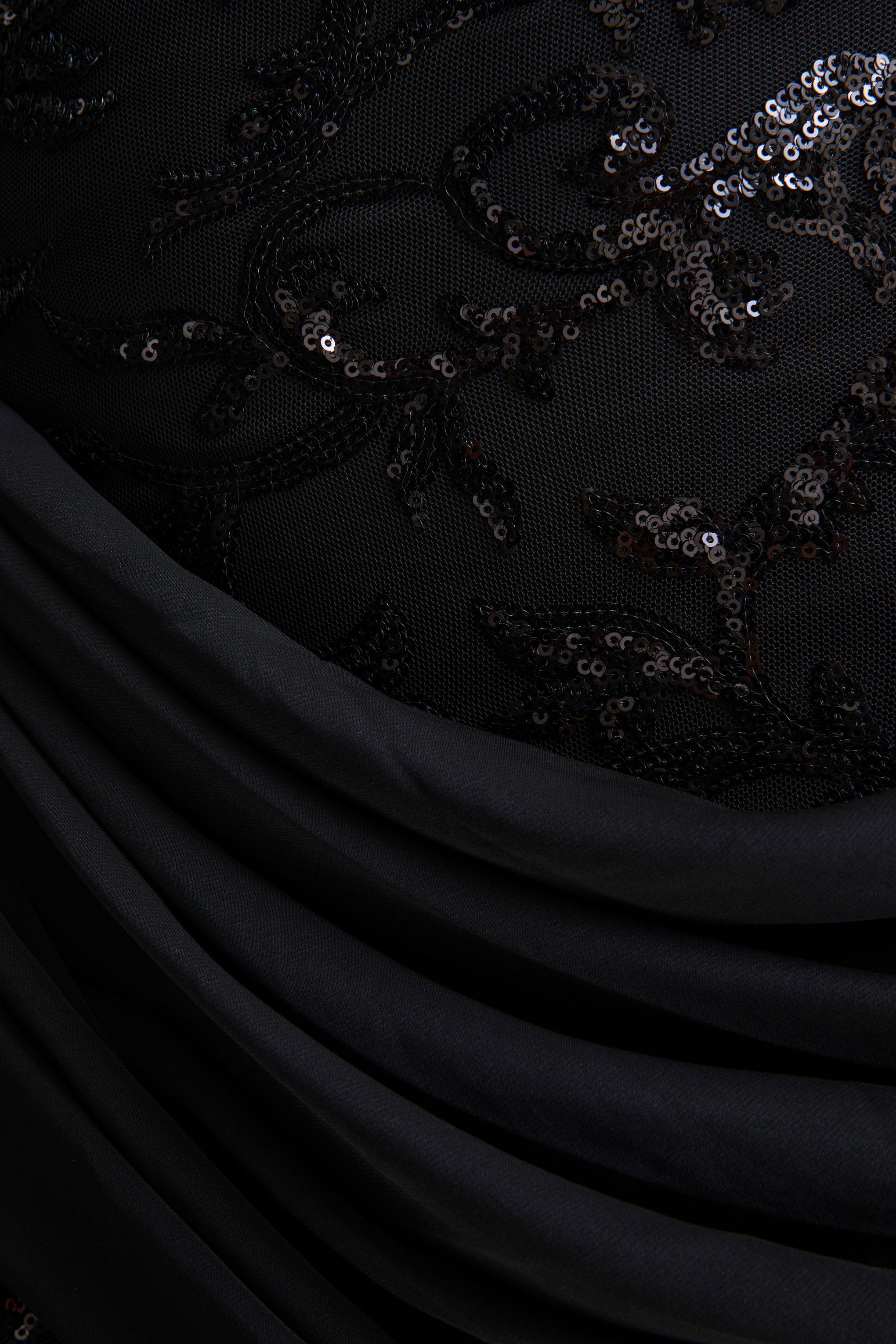 Florecita | Black Embellished Lace Crew-Neck Mini Dress With Sash Detail