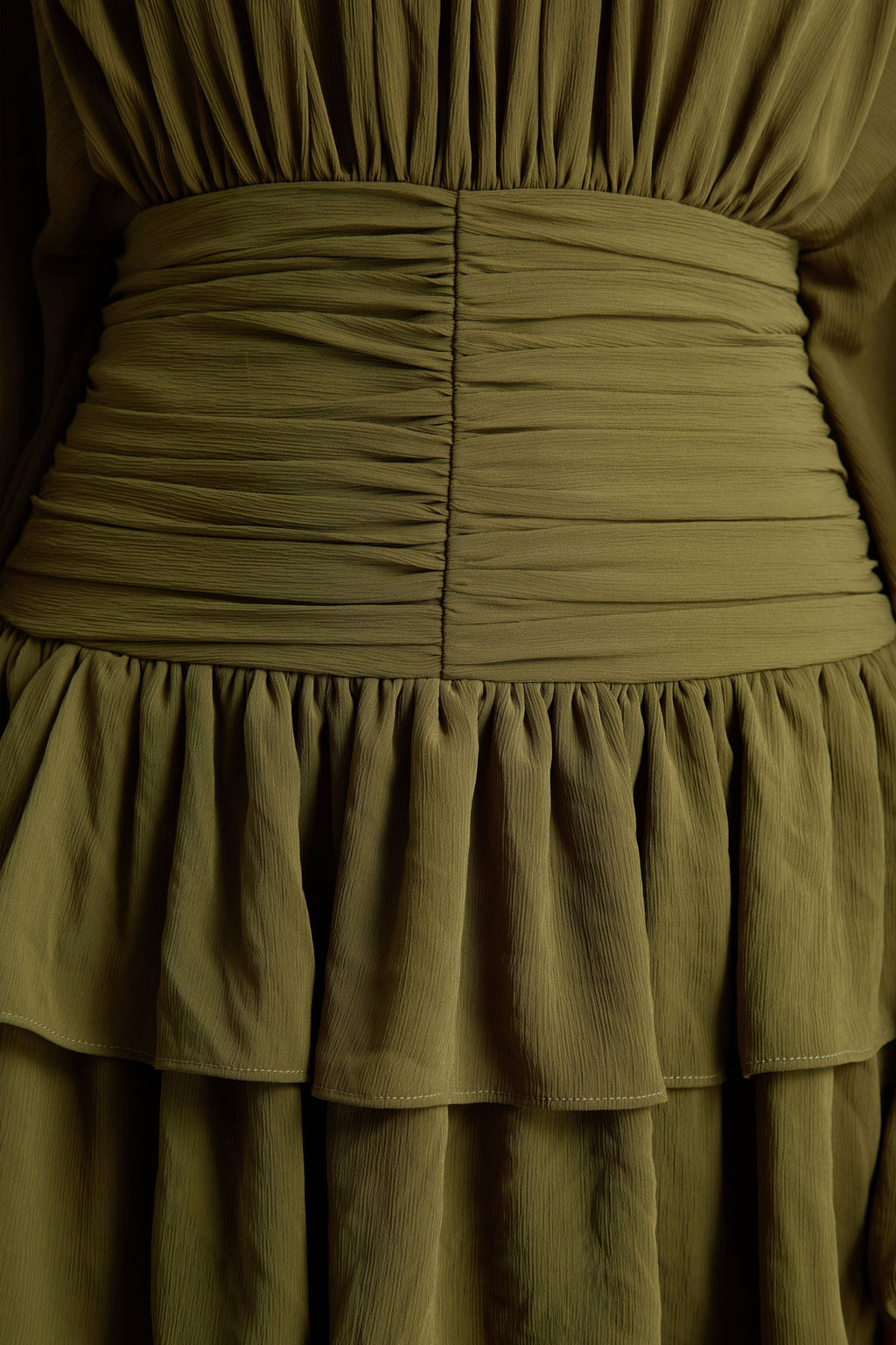 Imma | Olive High-Neck Mini Dress With Ruffled Detailing