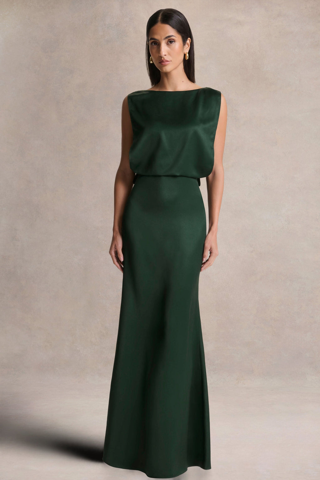 Stacey | Dark Green Slashed-Neck Maxi Dress With Open-Back And Embellished Detail