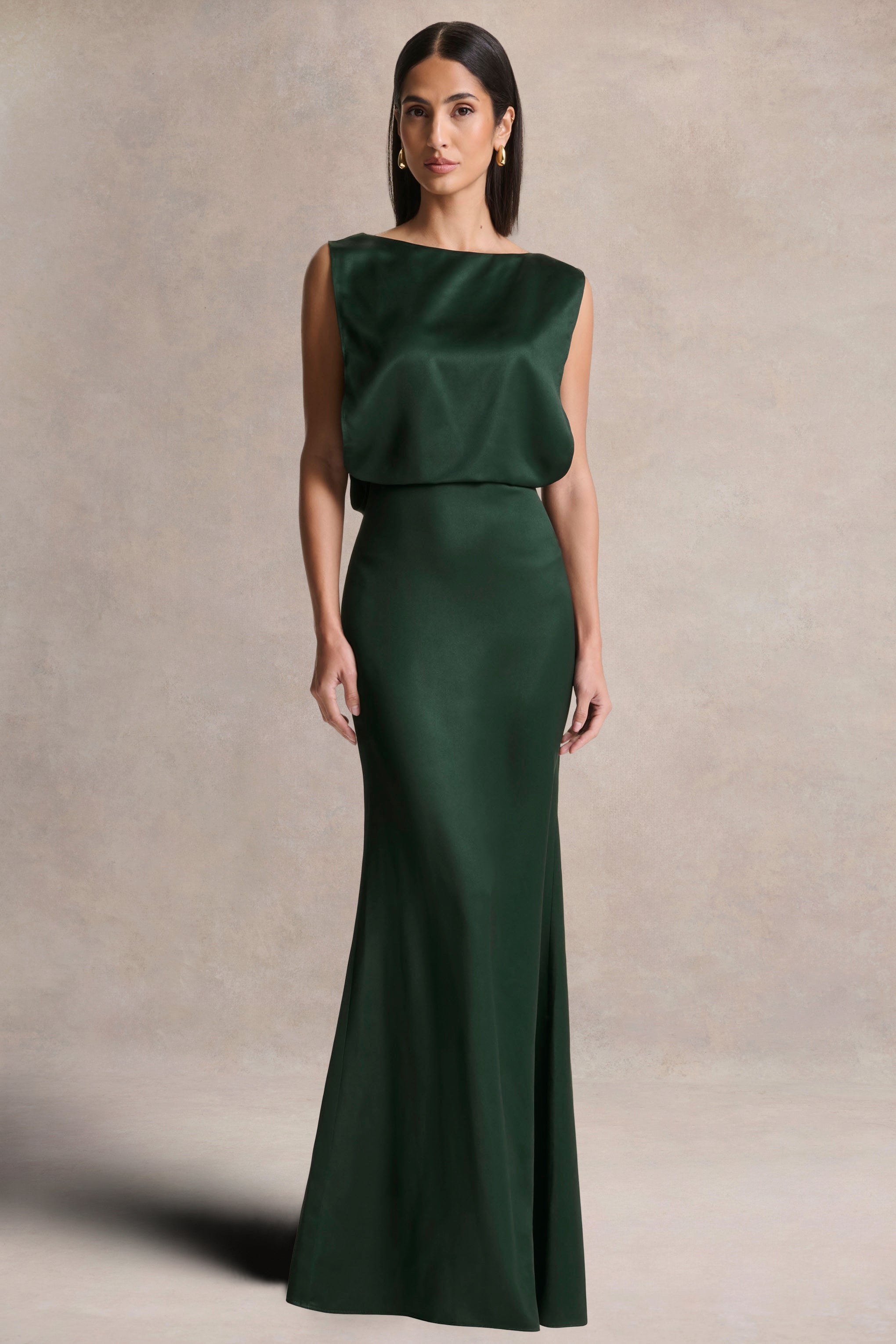 Stacey | Dark Green Slashed-Neck Maxi Dress With Open-Back And Embellished Detail