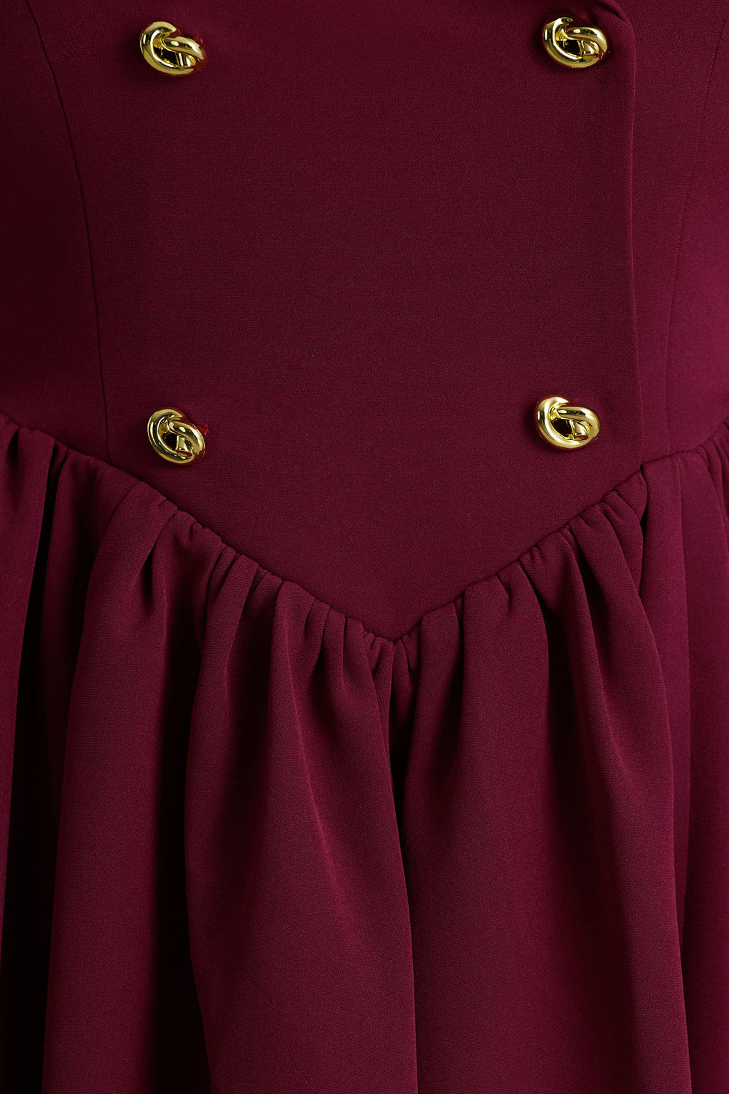Lisa | Burgundy Plunge-Neck Tailored Midi Dress With Button-Detailing