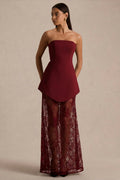 Brandi | Burgundy Bandeau Maxi Dress With Lace Skirt