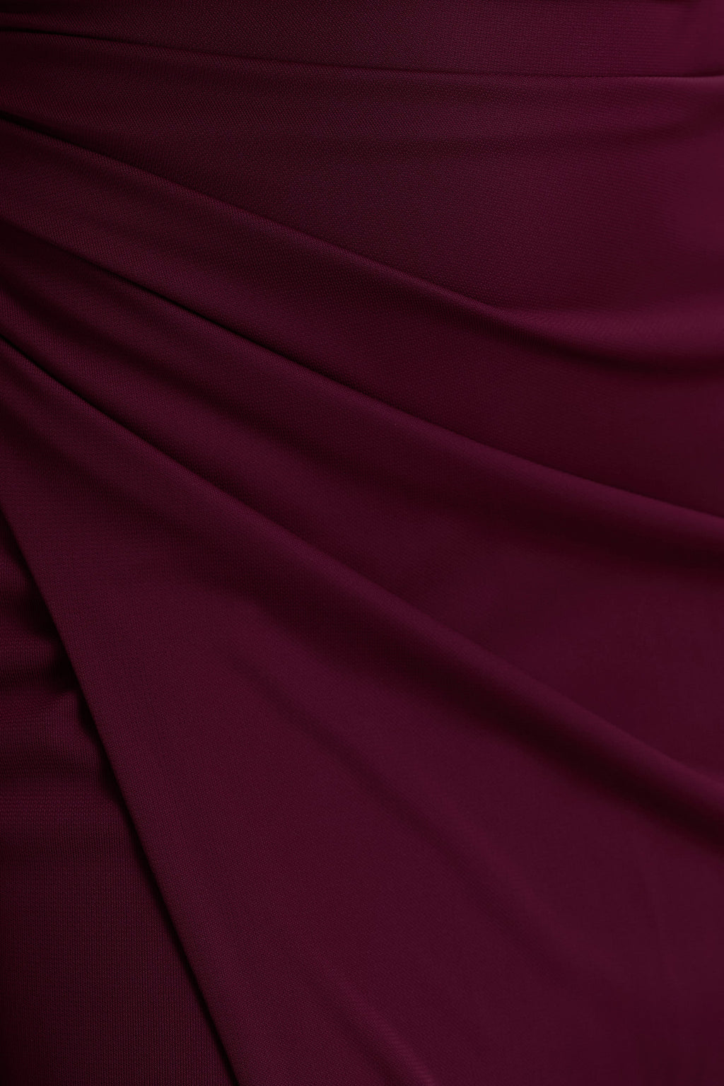 Lola | Burgundy Asymmetric-Neck Maxi Dress With Ruched Detailing And Front High-Split