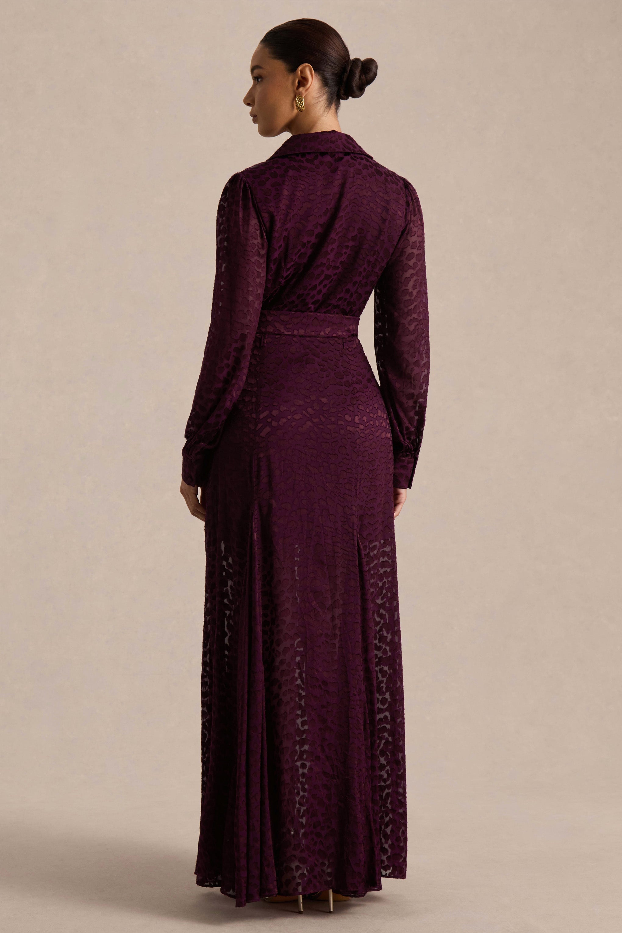 Kirsty | Purple Long Sleeve Shirt Dress With Full Skirt