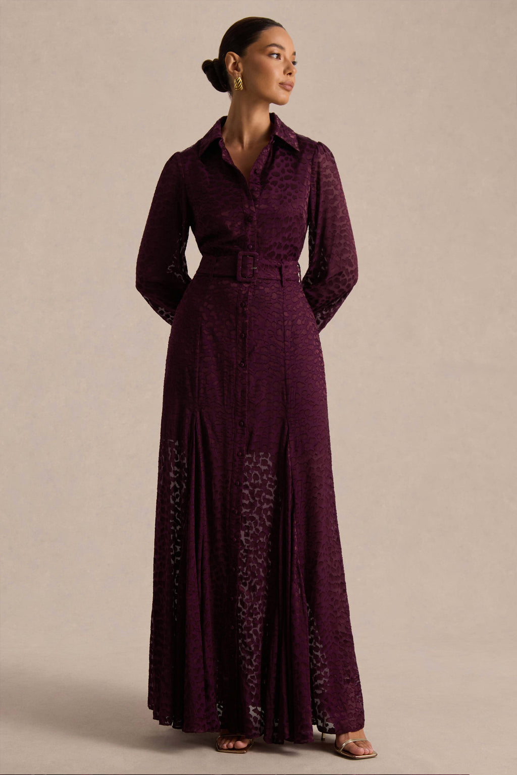 Kirsty | Purple Long Sleeve Shirt Dress With Full Skirt