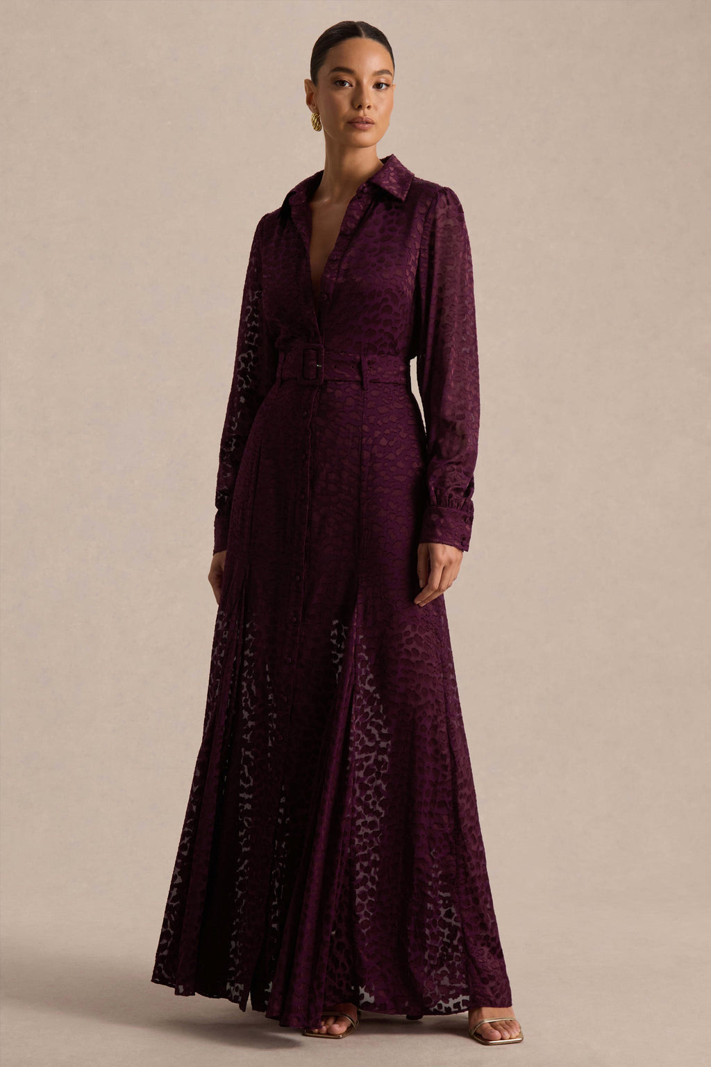 Kirsty | Purple Long Sleeve Shirt Dress With Full Skirt