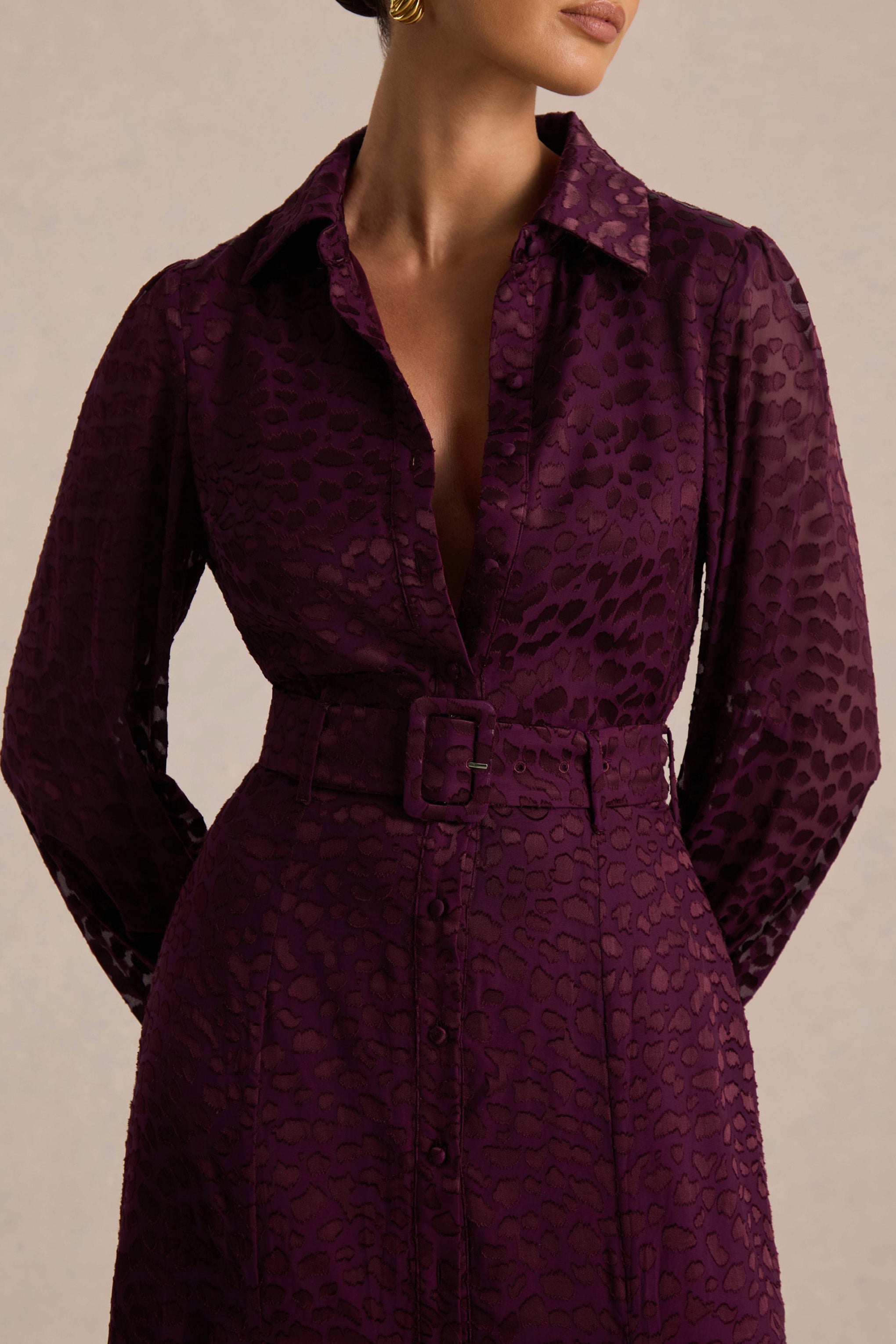 Kirsty | Purple Long Sleeve Shirt Dress With Full Skirt