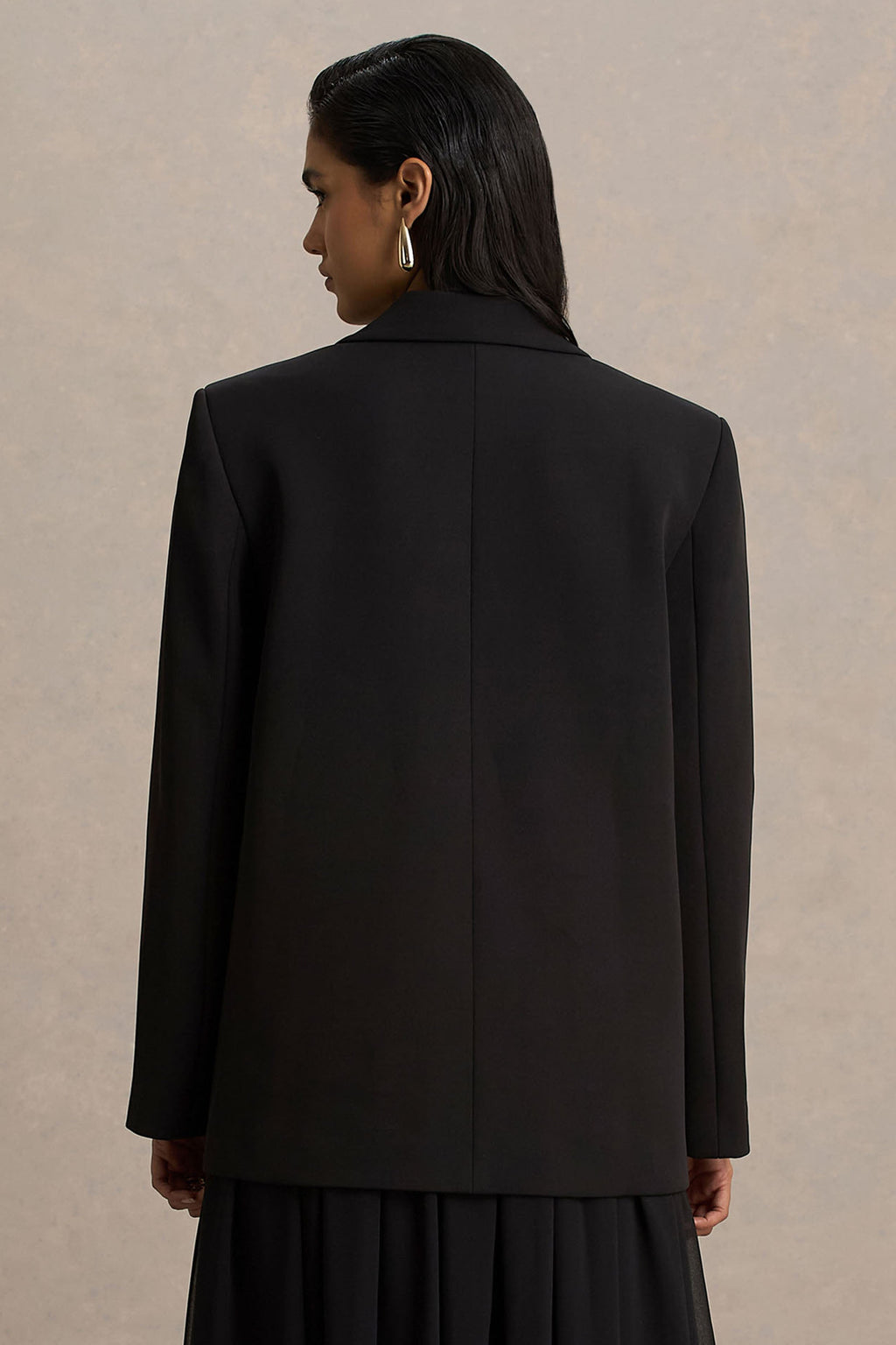Katherine | Black Plunge-Neck Oversized Blazer