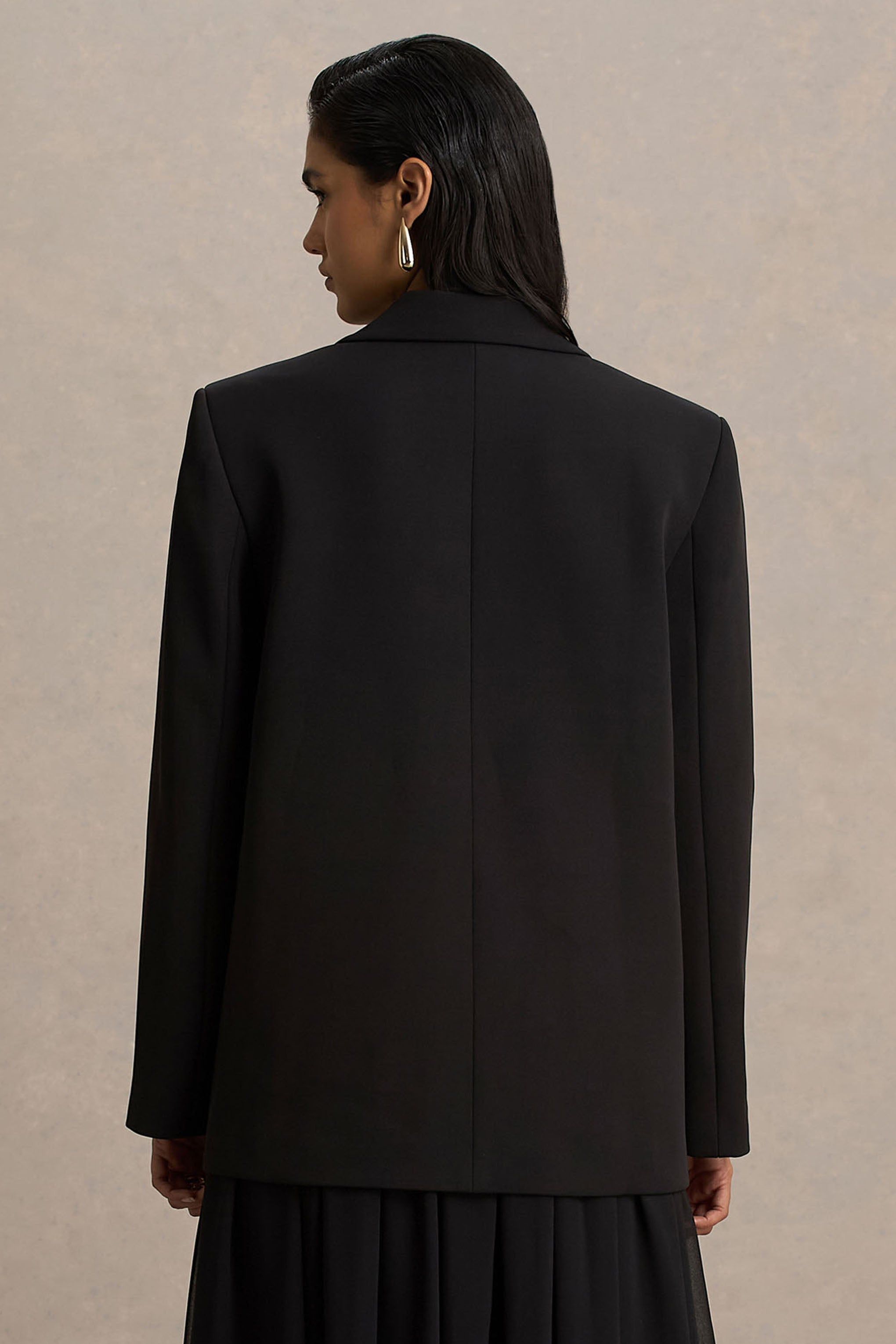 Katherine | Black Plunge-Neck Oversized Blazer