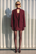 Katherine | Burgundy Plunge-Neck Oversized Blazer