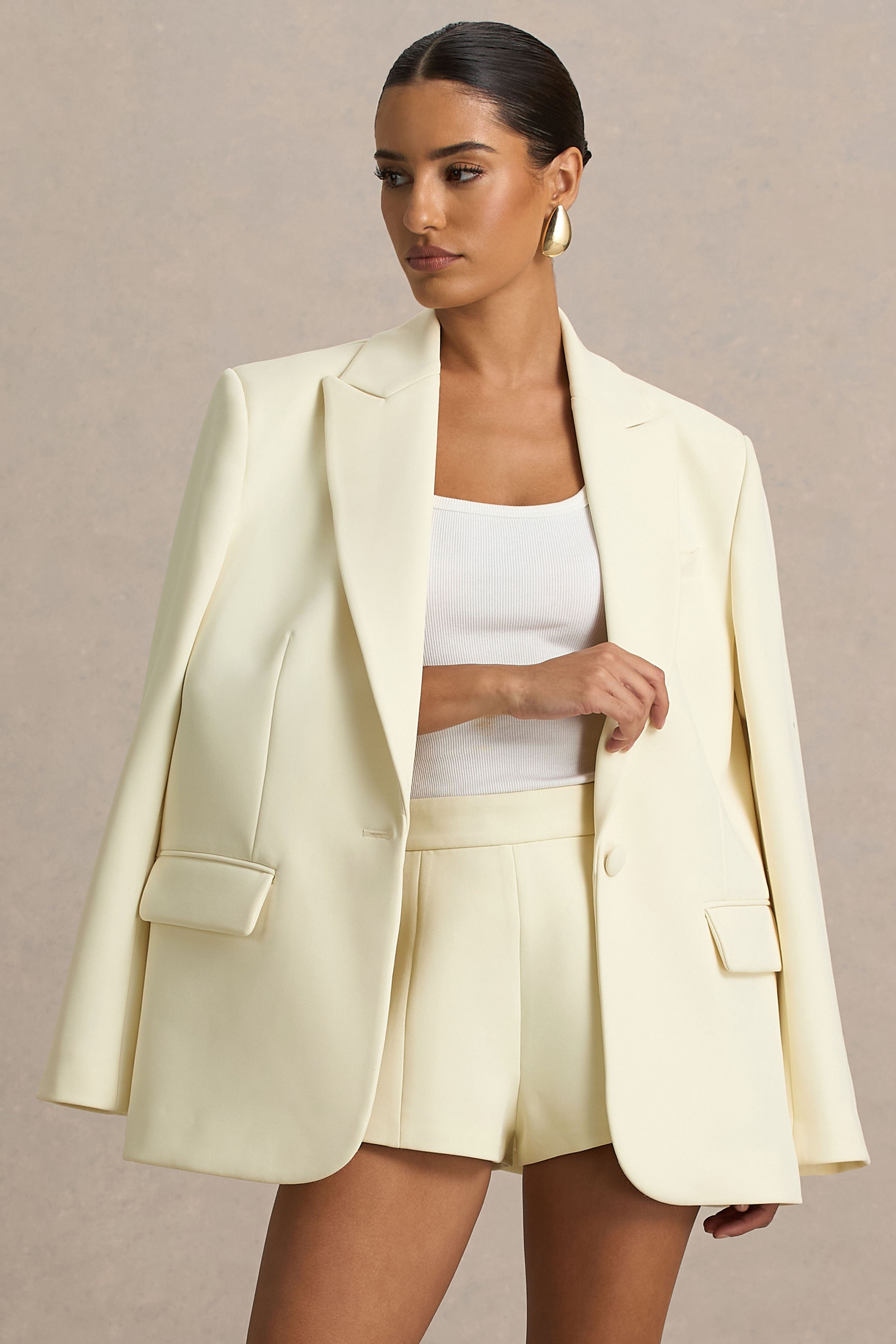 Katherine | Cream Oversized Plunge-Neck Blazer