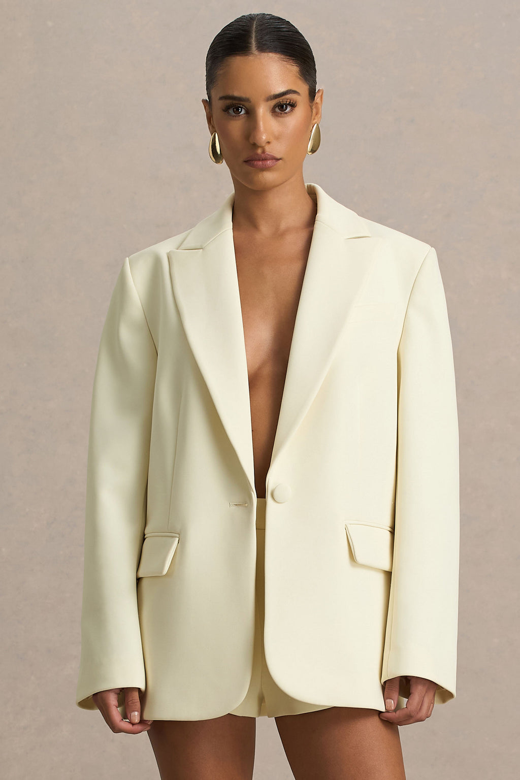 Katherine | Cream Oversized Plunge-Neck Blazer