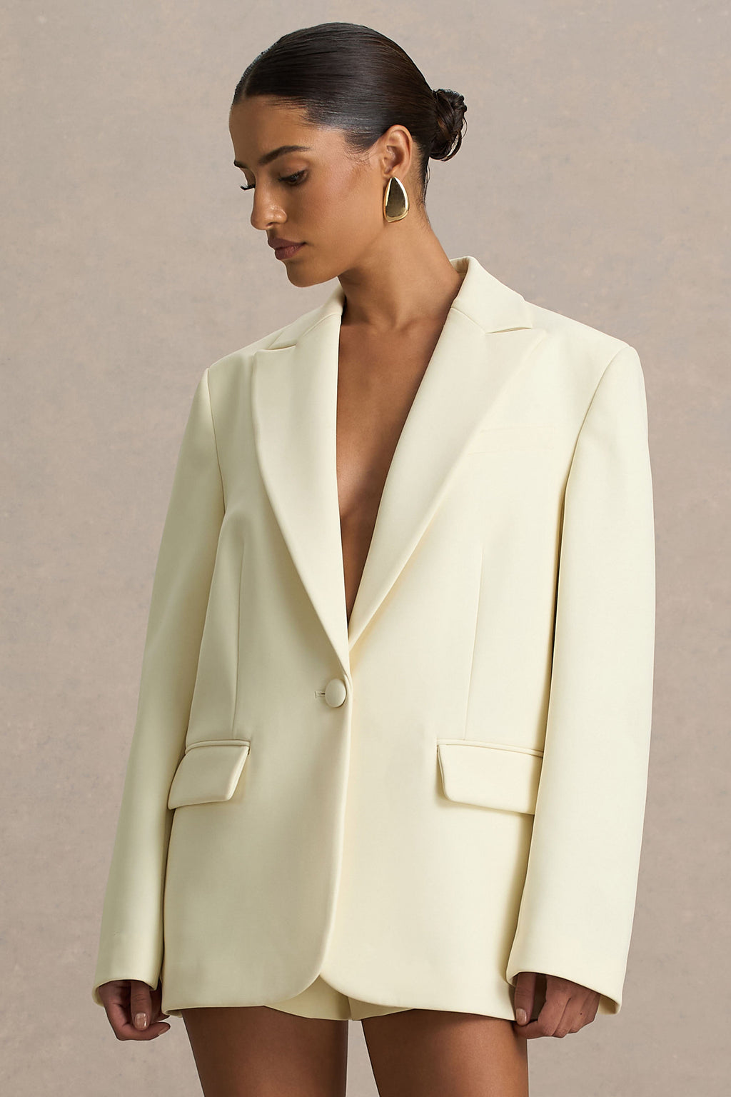 Katherine | Cream Oversized Plunge-Neck Blazer