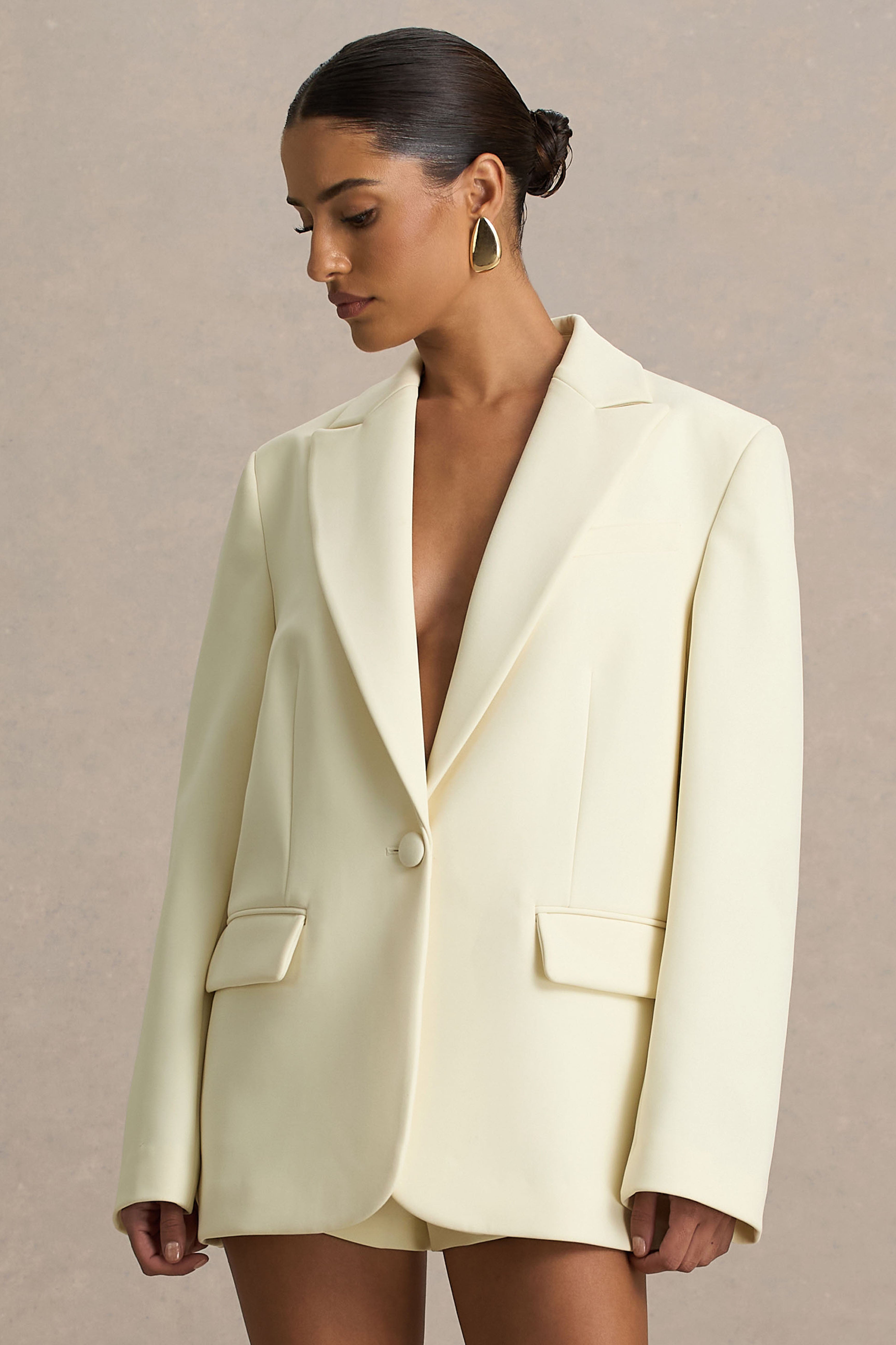 Katherine | Cream Oversized Plunge-Neck Blazer