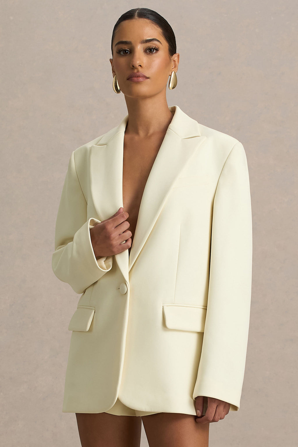 Katherine | Cream Oversized Plunge-Neck Blazer