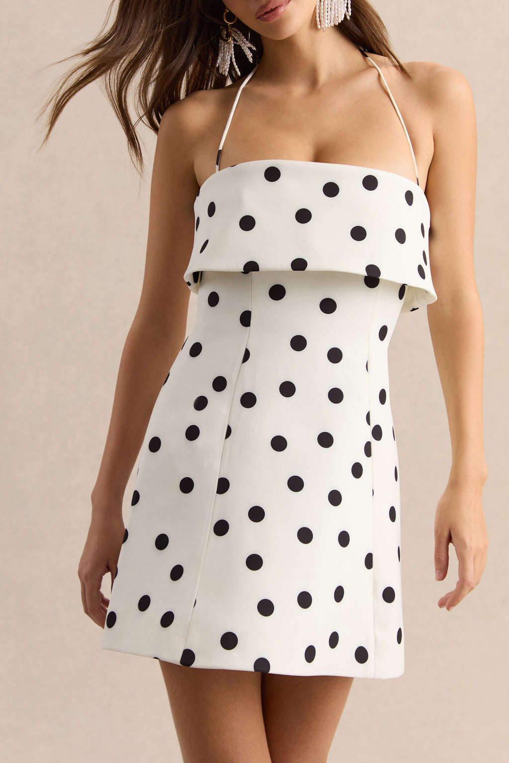 Nelly | White & Black Polka Dot Square-Neck Mini Dress