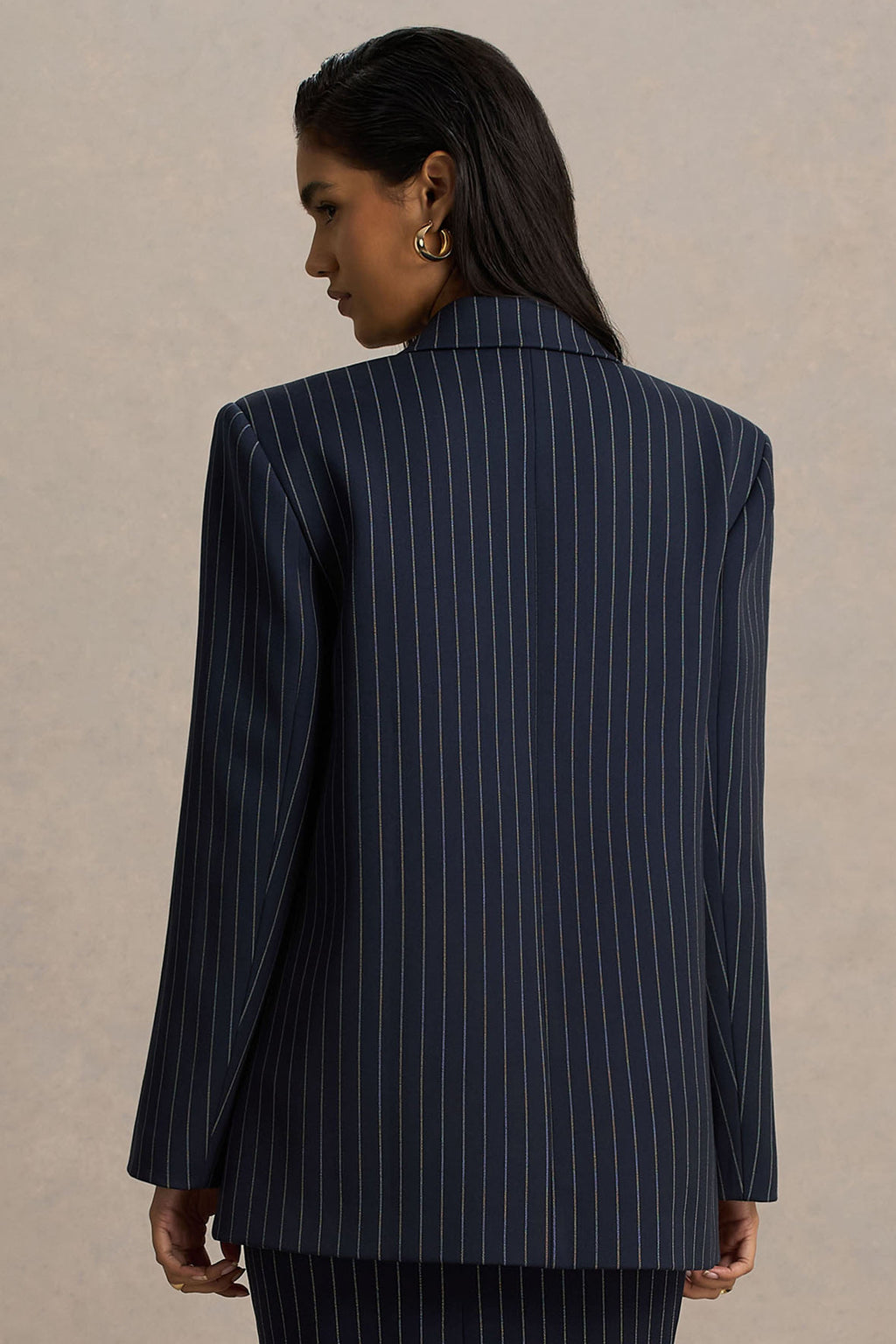 Alana | Navy Pinstripe Plunge-Neck Oversized Blazer