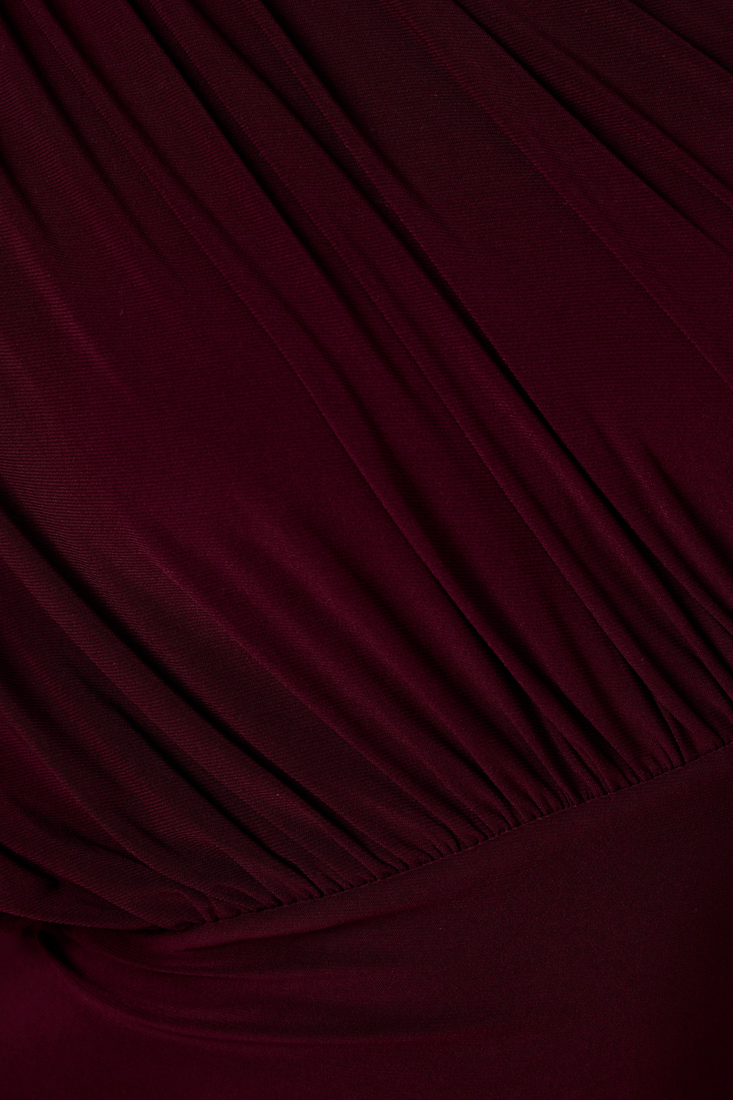 Kelsey | Burgundy Asymmetric-Neck Maxi Dress With Ruched Detailing