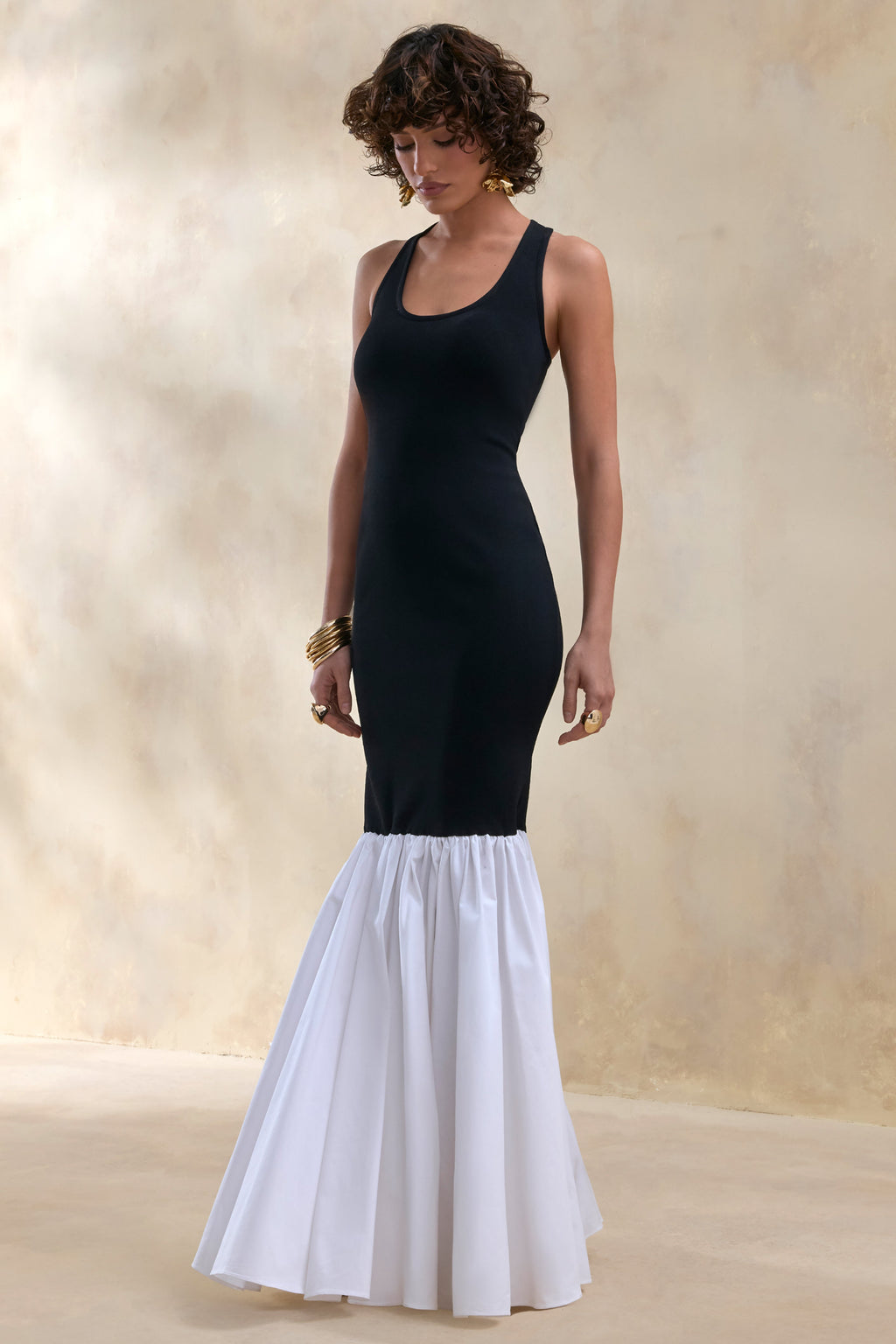 Lexi | Black And White Square-Neck Mermaid Maxi Dress