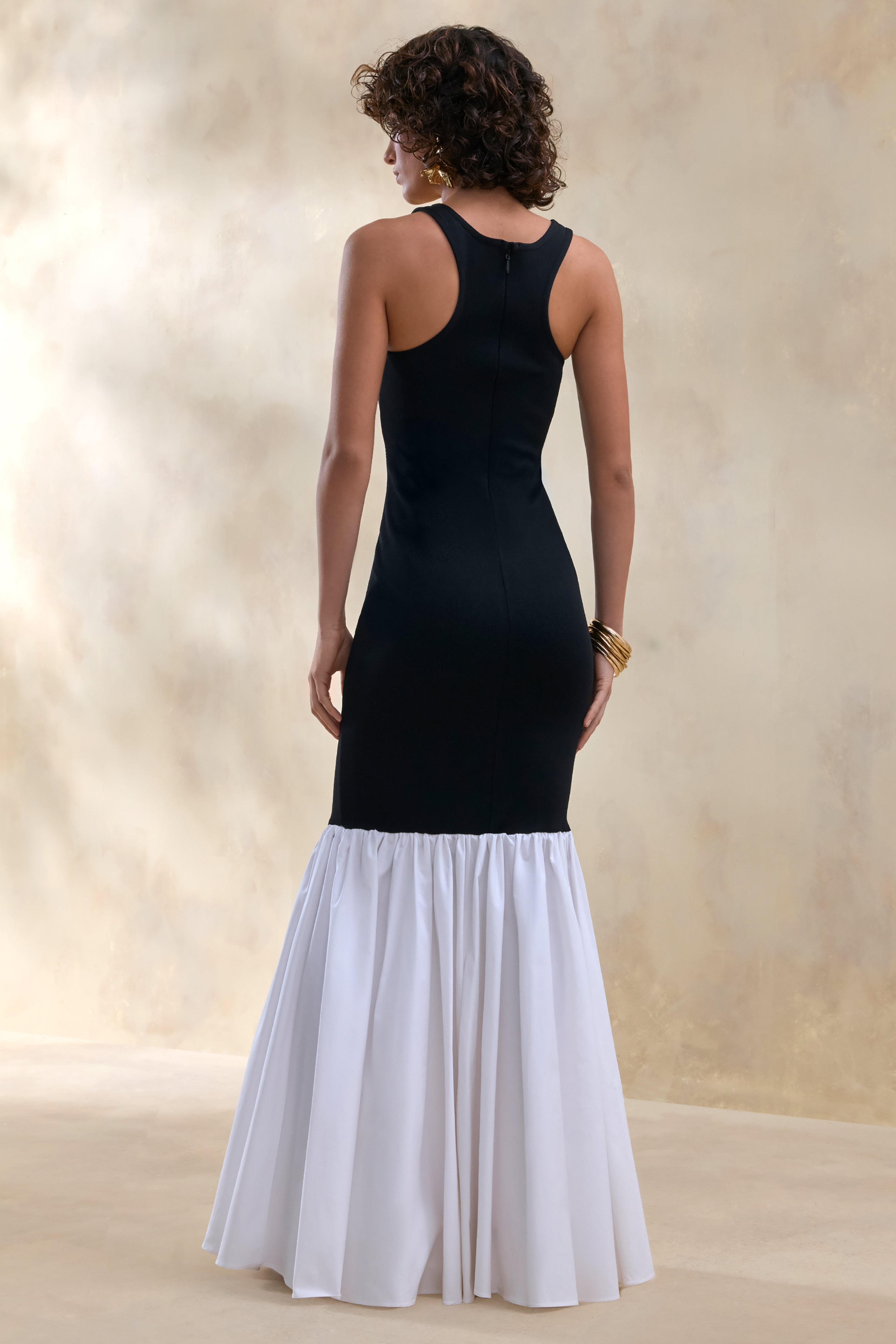 Lexi | Black And White Square-Neck Mermaid Maxi Dress