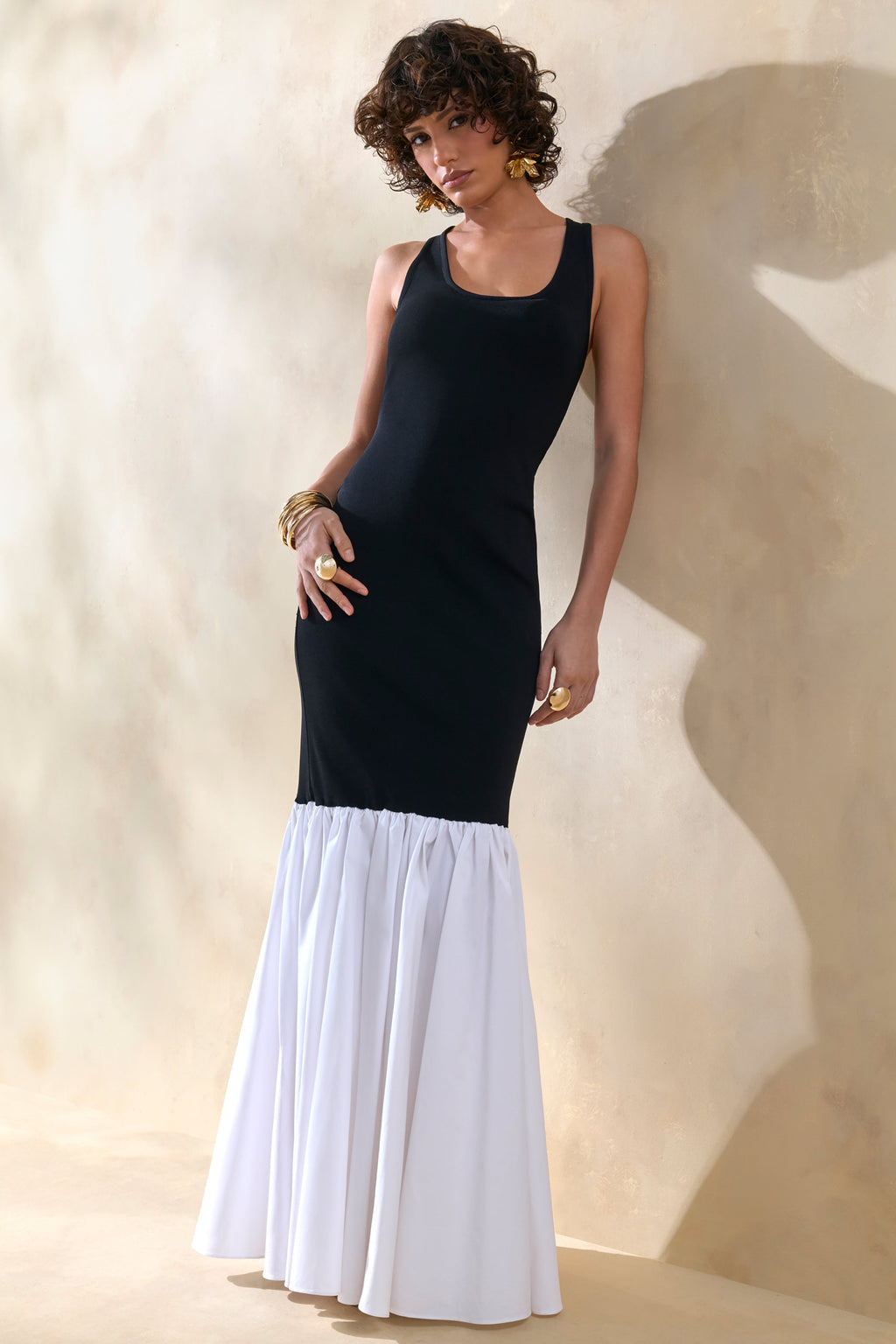 Lexi | Black And White Square-Neck Mermaid Maxi Dress