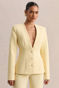 Rosalina | Lemon Extreme-Plunge Neck Tailored Blazer