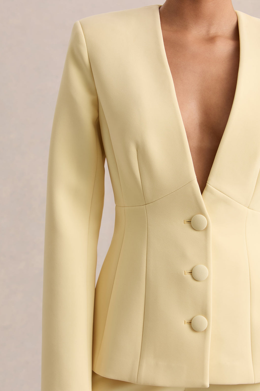 Rosalina | Lemon Extreme-Plunge Neck Tailored Blazer