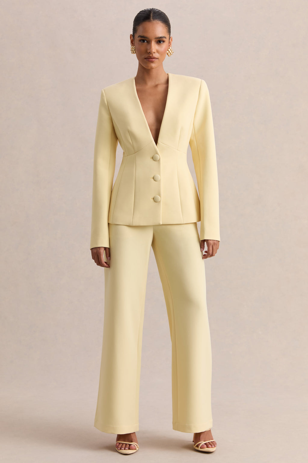 Rosalina | Lemon Extreme-Plunge Neck Tailored Blazer
