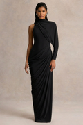 Aphra | Black High-Neck Maxi Dress With Cape-Sleeve
