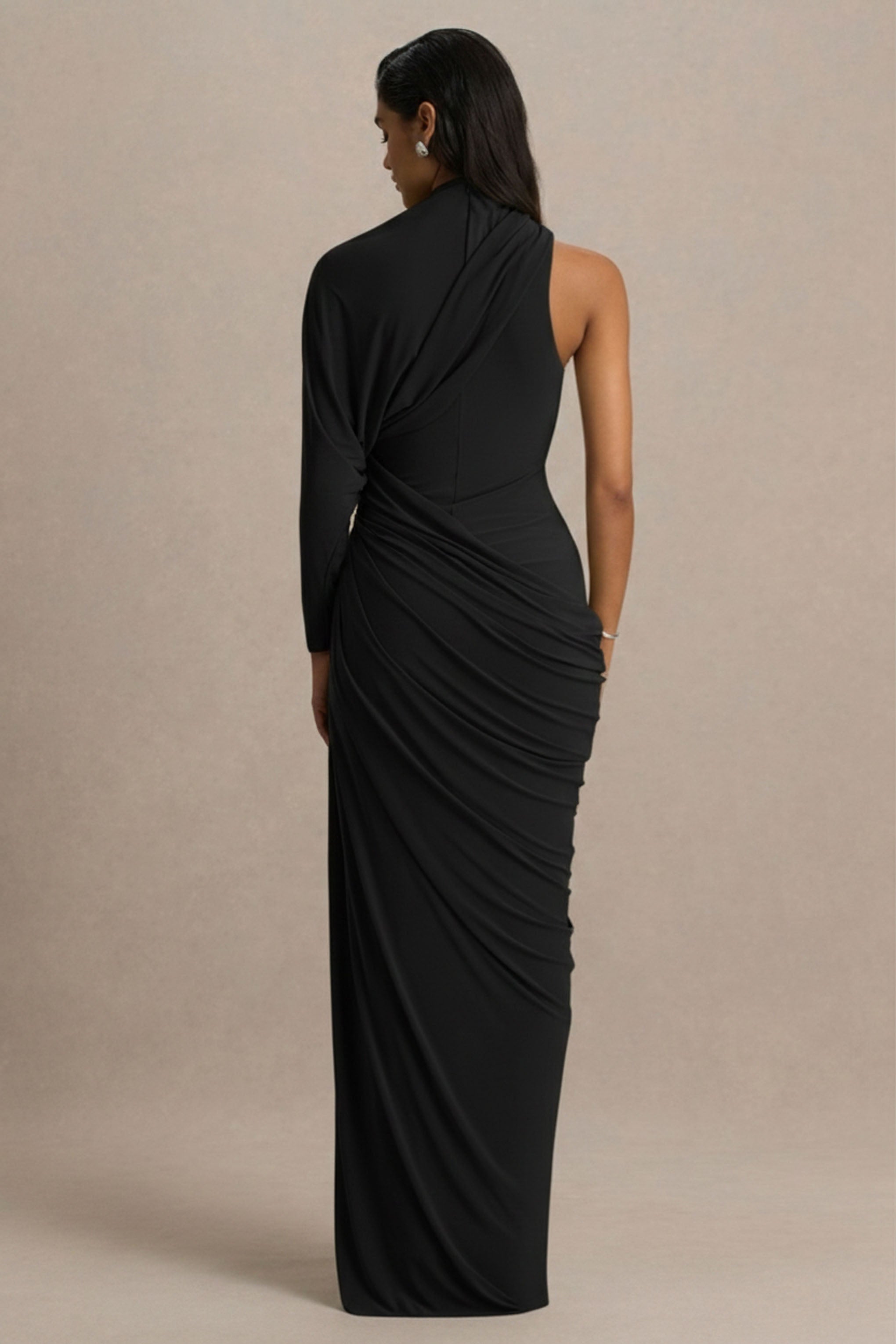 Aphra | Black High-Neck Maxi Dress With Cape-Sleeve