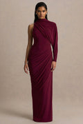 Aphra | Burgundy High-Neck Maxi Dress With Cape-Sleeve