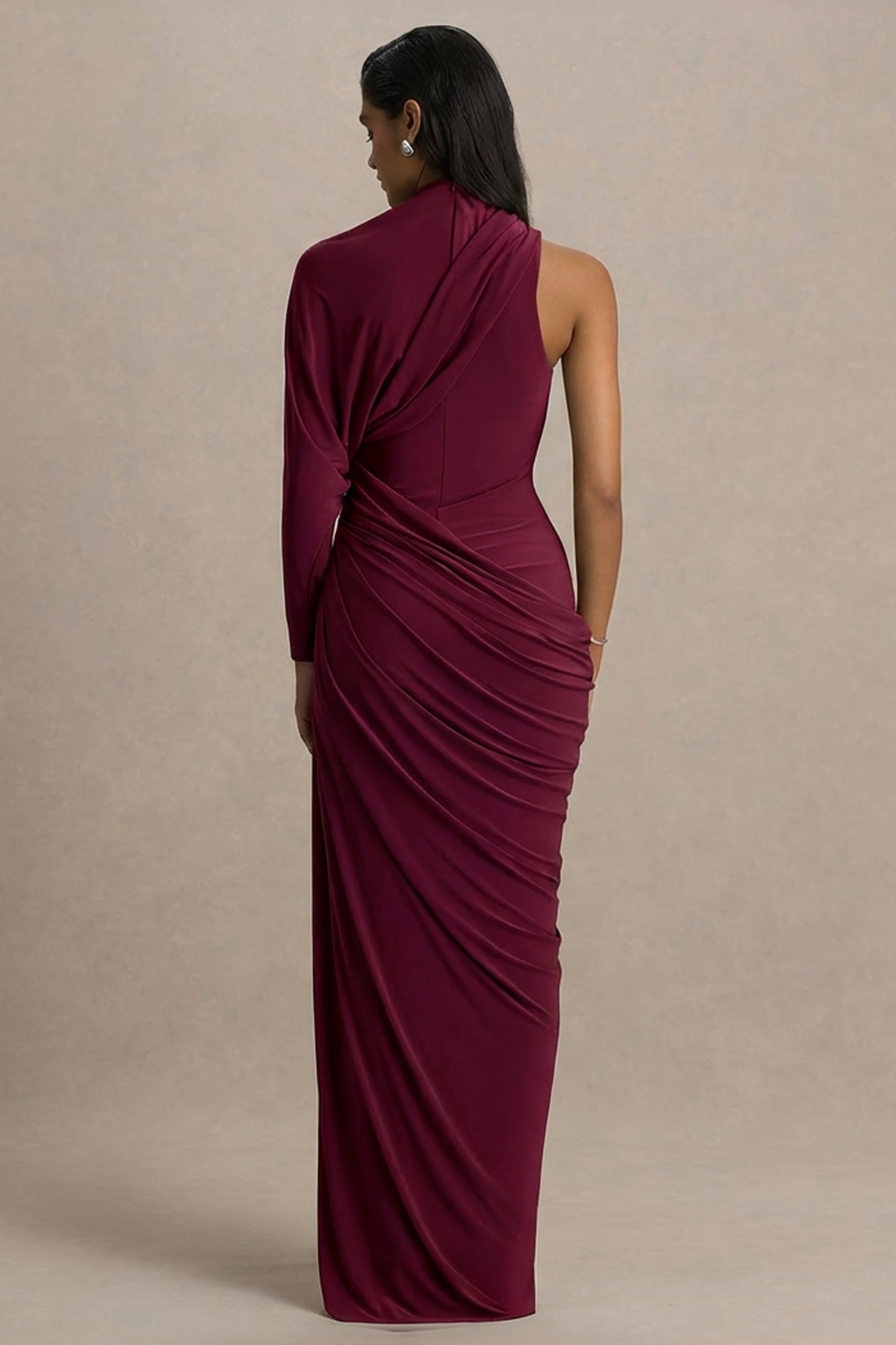 Aphra | Burgundy High-Neck Maxi Dress With Cape-Sleeve