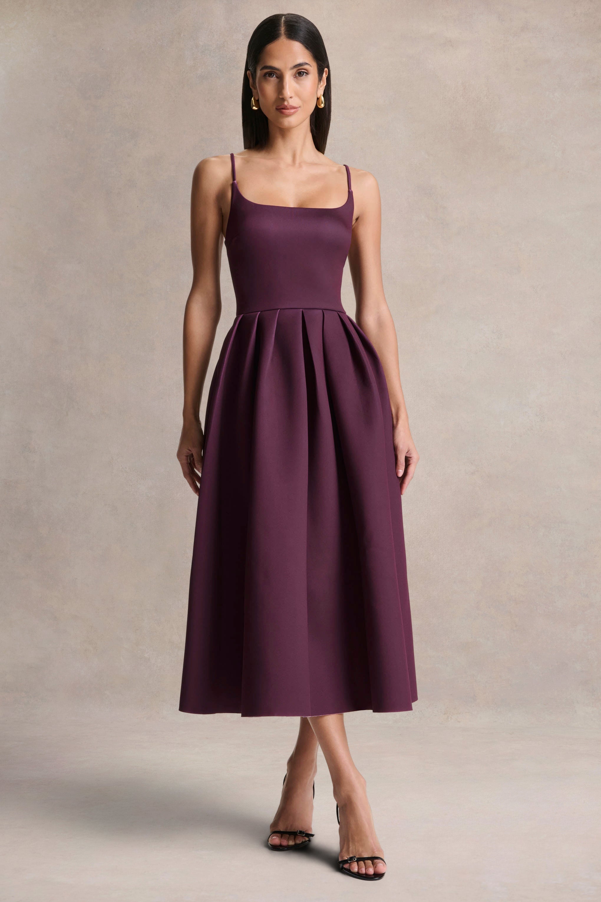 Jamila | Plum Scoop-Neck Midi Dress