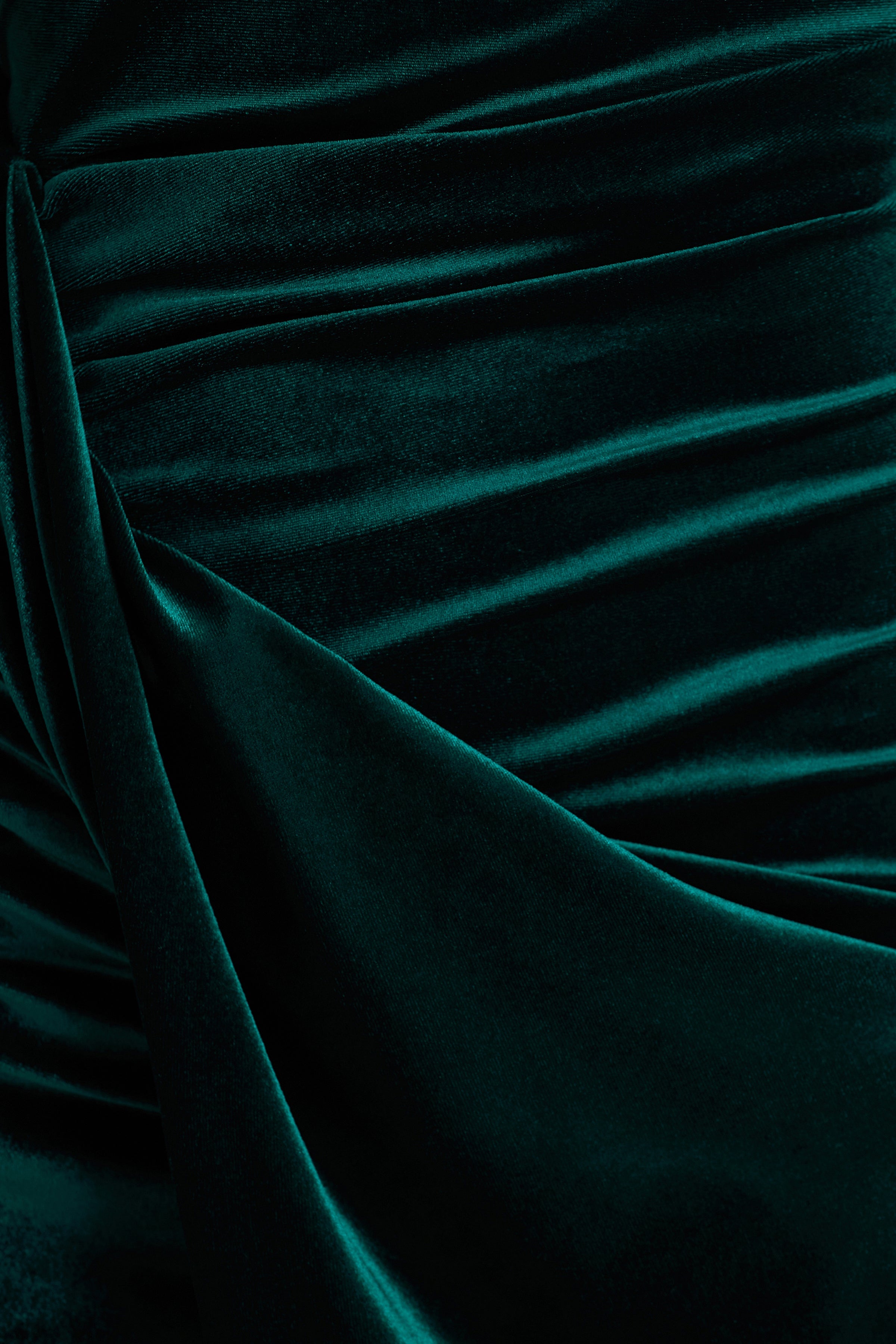 Wishes | Bottle Green Velvet High-Neck Maxi Dress With Wrap Skirt