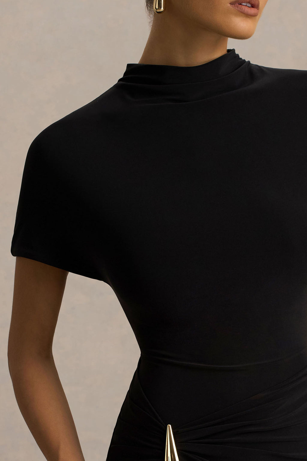 Arlena | Black High-Neck Wrapped Maxi Dress