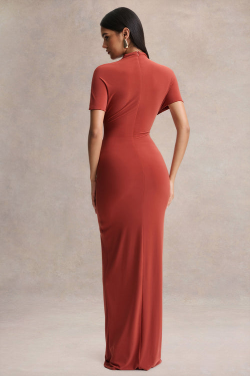 Arlena | Rust High-Neck Wrapped Maxi Dress