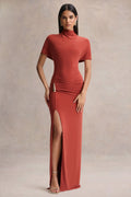 Arlena | Rust High-Neck Wrapped Maxi Dress