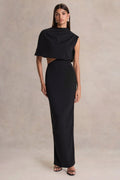Roseth | Black High-Neck Maxi Dress With Removable Cape