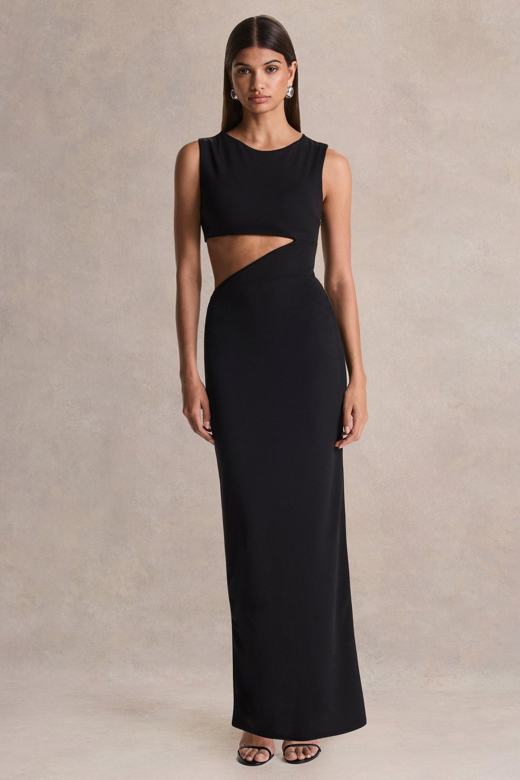 Roseth | Black High-Neck Maxi Dress With Removable Cape