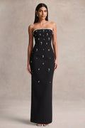Rominia | Black Bandeau Hand-Embellished Maxi Dress