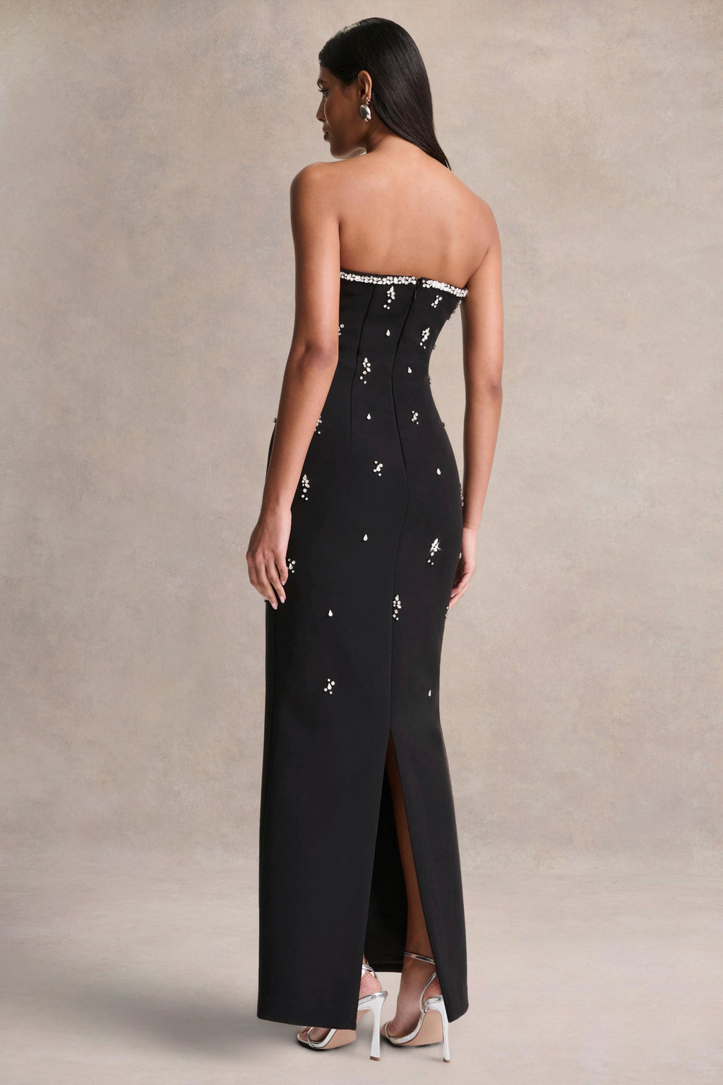 Rominia | Black Bandeau Hand-Embellished Maxi Dress