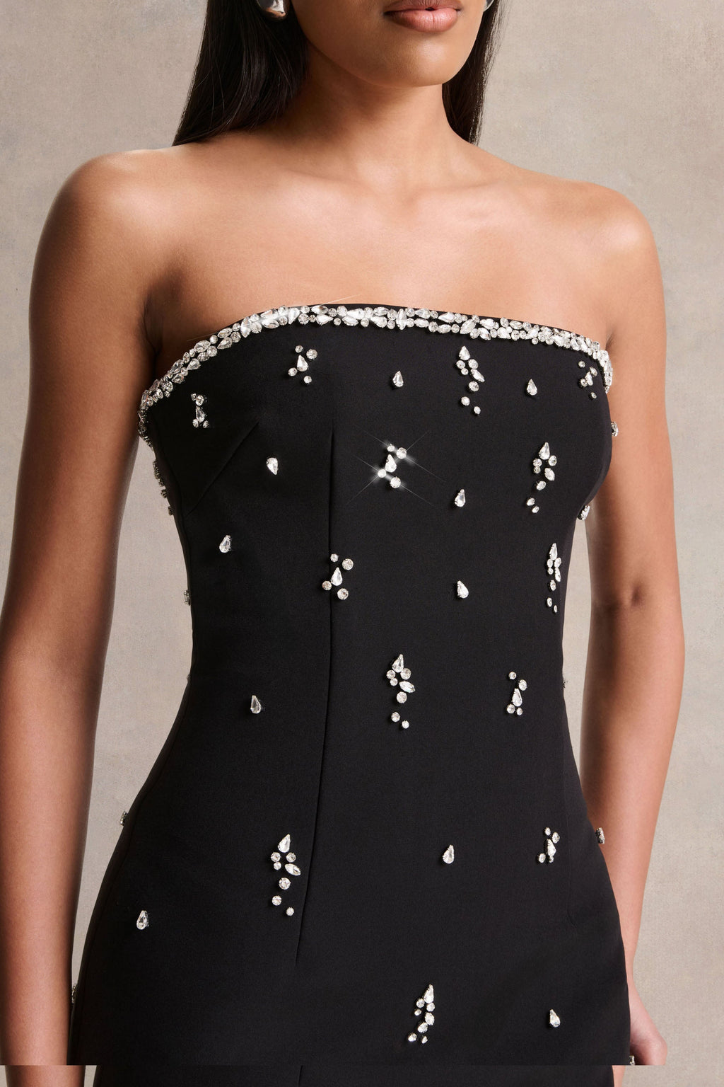 Rominia | Black Bandeau Hand-Embellished Maxi Dress
