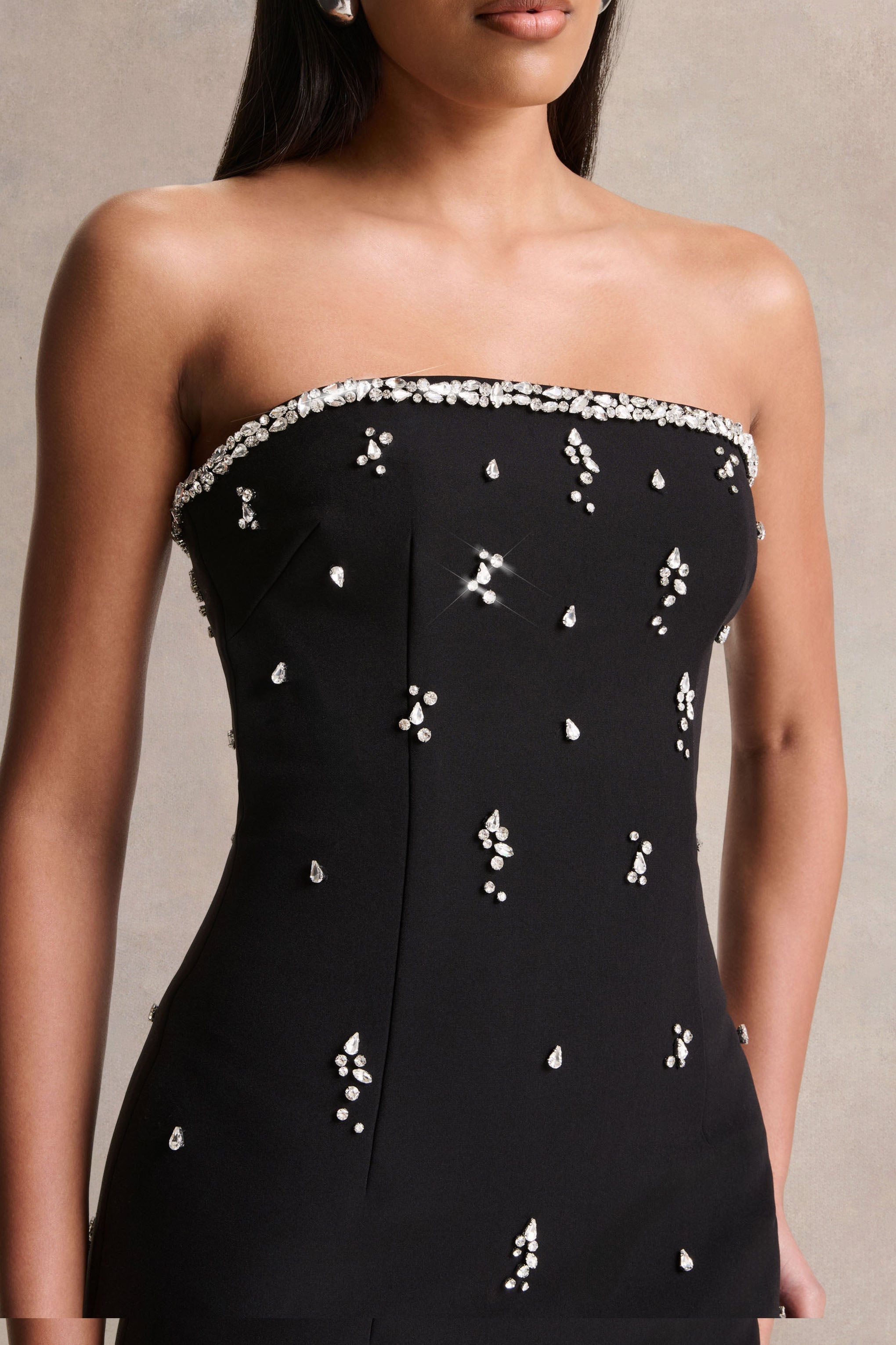 Rominia | Black Bandeau Hand-Embellished Maxi Dress