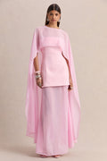 Chessa | Light Pink Boat-Neck Maxi Dress With Sheer Cape