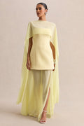 Chessa | Lemon Boat-Neck Maxi Dress With Sheer Cape