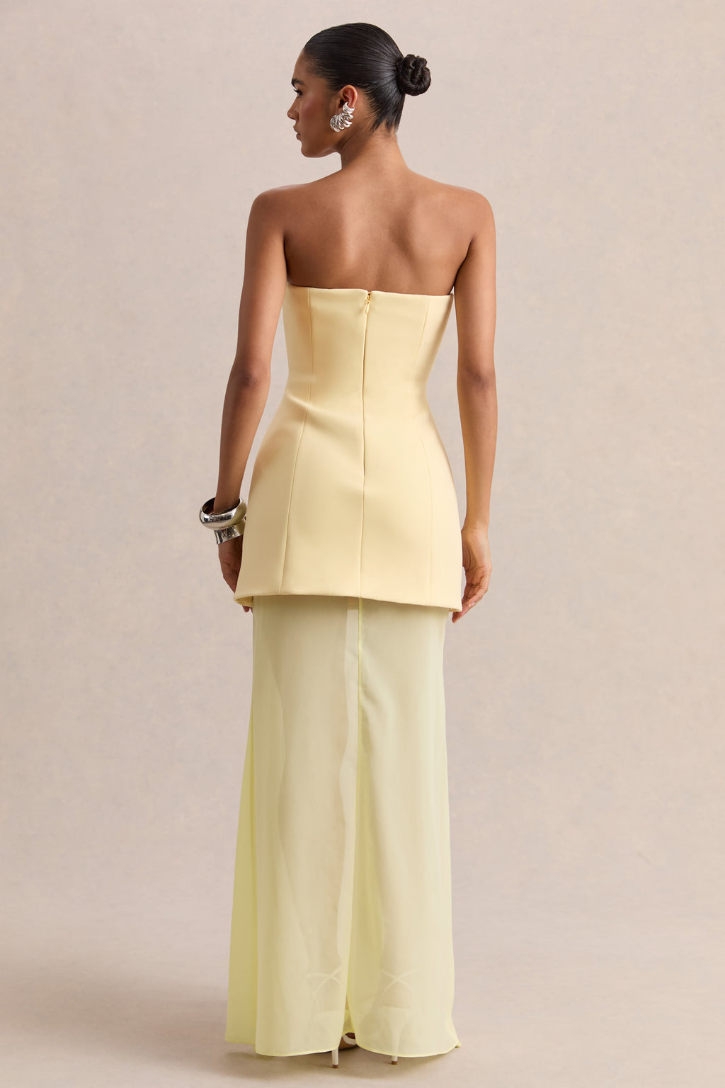 Chessa | Lemon Boat-Neck Maxi Dress With Sheer Cape