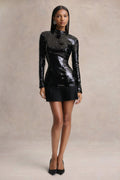 North | Black Sequin High-Neck Mini Dress With Pleats