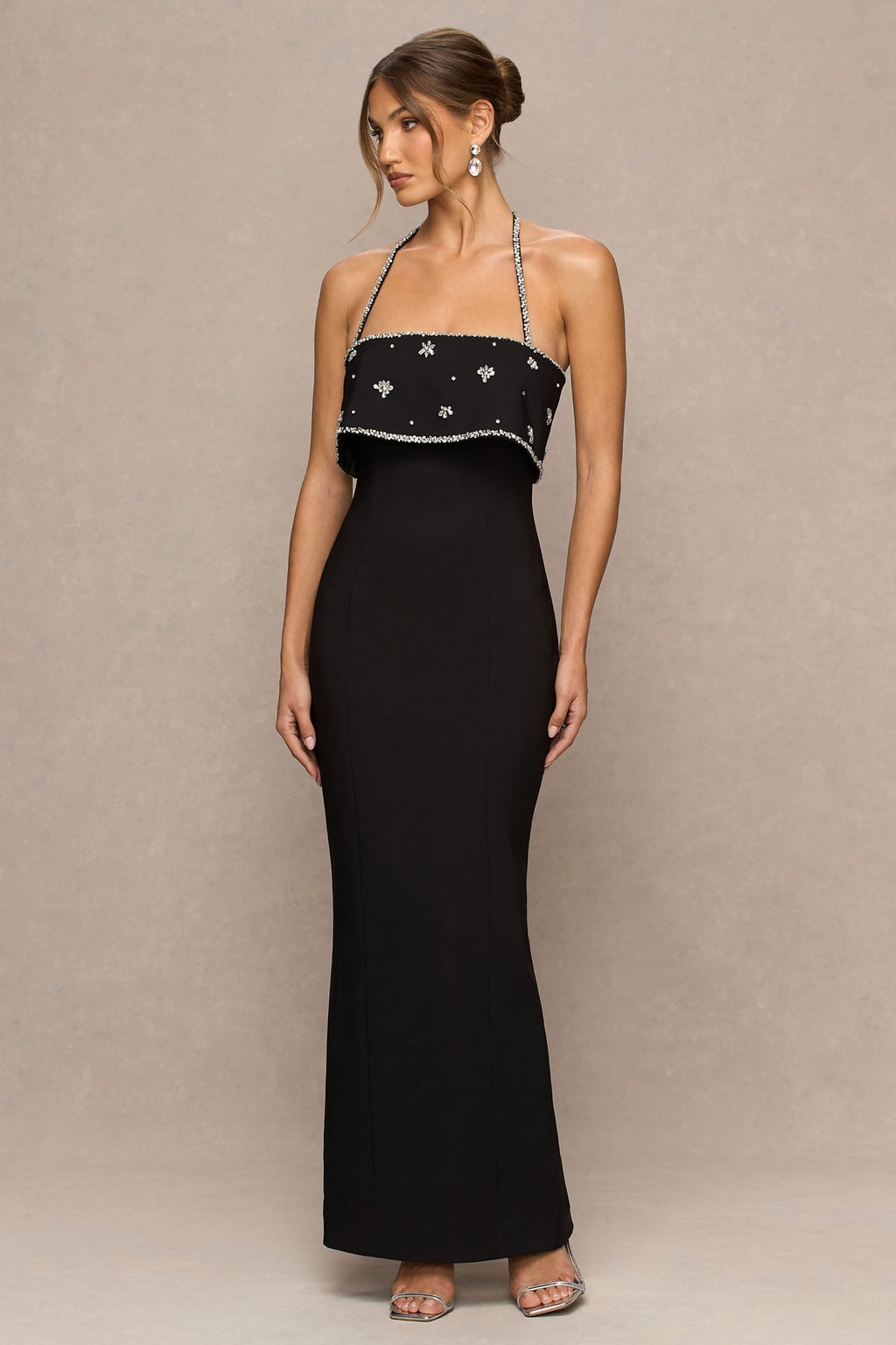 Illiana | Black Bandeau Hand-Embellished Maxi Dress