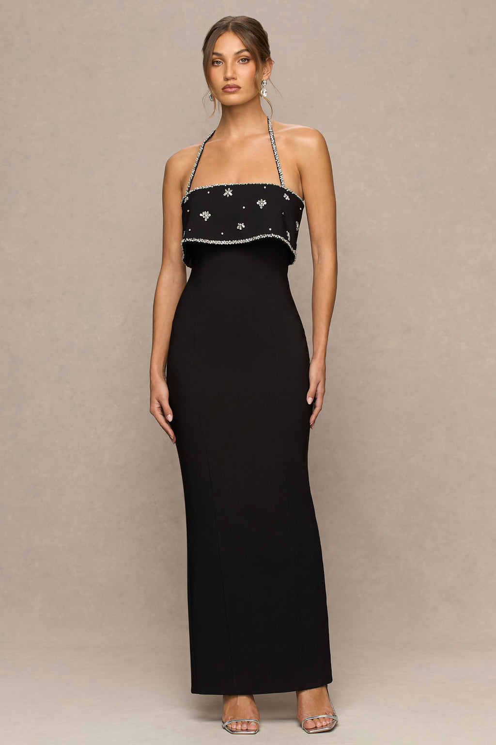 Illiana | Black Bandeau Hand-Embellished Maxi Dress